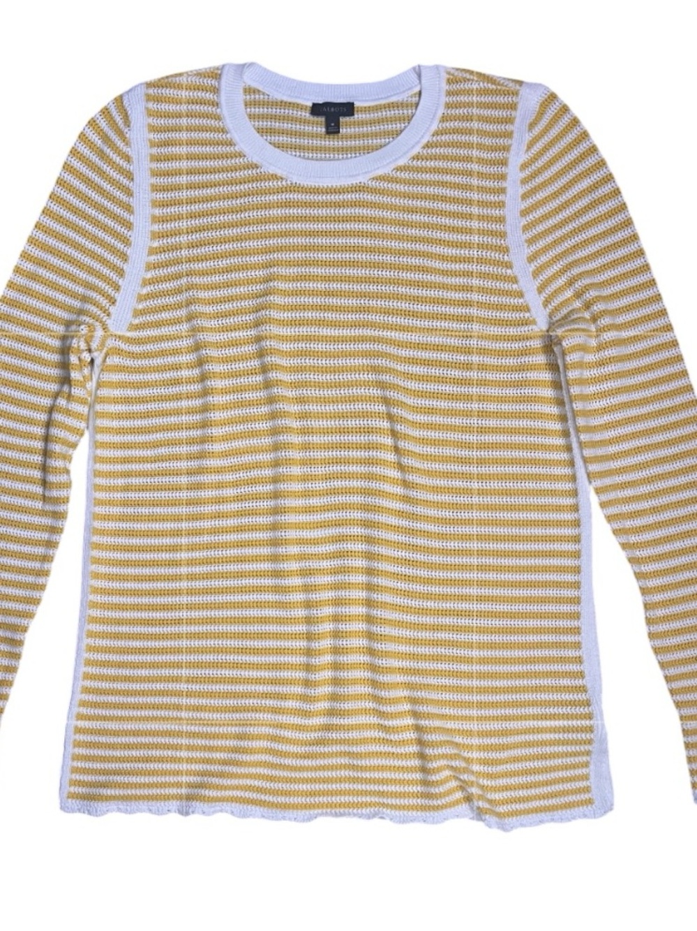 Talbots Lightweight Yellow White Sweater Size Medium Striped Nautical Coastal